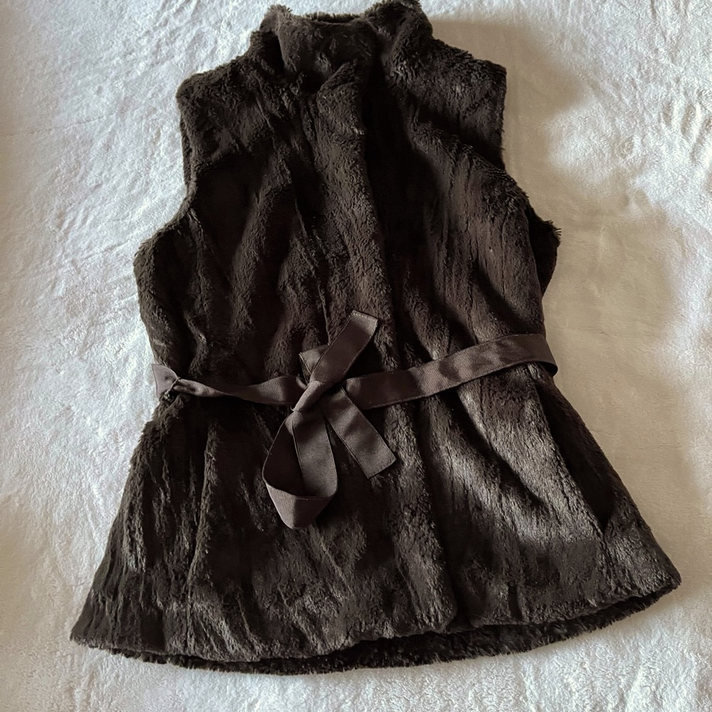 Banana Republic Faux Fur Vest with Ribbon Belt